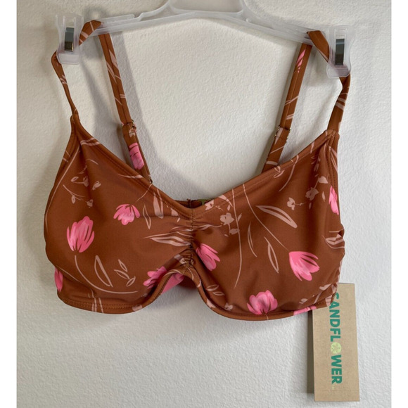 Sandflower Other - Sandflower Womens Cinched Bralette Bikini Swim Top Size Small 4-6 Brown NWT